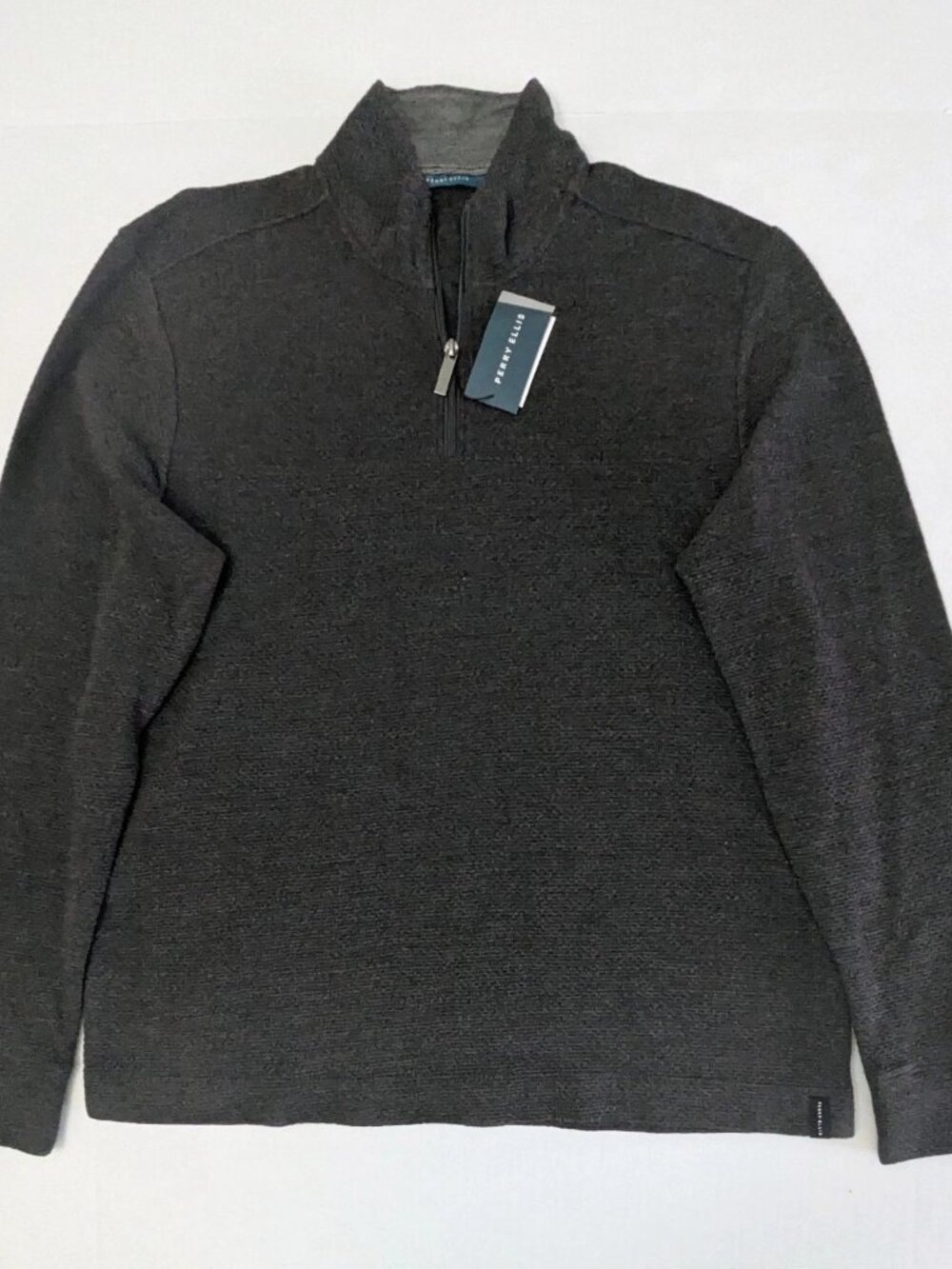 Perry Ellis Waffle Sweatshirt Charcoal 1/4 Zip Mock Neck Long Sleeve Size L NWT